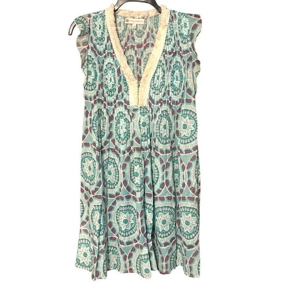 Judy Connally 100% Cotton Print Shift Mini Dress Sz S Made in India  Boho - Picture 1 of 5